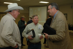 Dr. Doug Steele, Texas A&M AgriLife Extension Service director (far right), visits with attendees after his keynote speech at the 2014 Blackland Income Growth Conference. (Texas A&M AgriLife Extension Service photo by Blair Fannin)