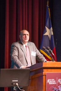 Dr. David Baltensperger, head of the department of soil and crop sciences in College Station, outlines the importance of molecular genetics to the future of crop breeding. (Texas A&M AgriLife photo)