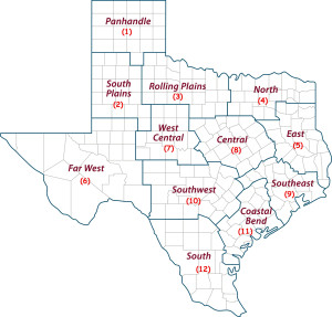 The 12 Texas A&M AgriLife Extension Districts