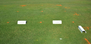Nitrogen rate comparisons on turfgrass plots were done by Dr. Ben Wherley, a Texas A&M AgriLife Research turfgrass ecologist, used this Brinkman traffic simulator on his turfgrass plots.(Texas A&M AgriLife Communications photo by Kay Ledbetter)