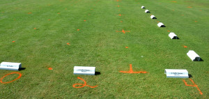 Various traffic patterns were compared under treatments of Civitas on turfgrass plots by Dr. Ben Wherley, a Texas A&M AgriLife Research turfgrass ecologist, used this Brinkman traffic simulator on his turfgrass plots.(Texas A&M AgriLife Communications photo by Kay Ledbetter)