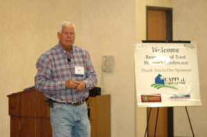 Billy Kniffen, retired Texas A&M AgriLife Extension Center water resource associate from Menard, discusses rainwater harvesting for wildlife. (Texas A&M AgriLife photo by Kay Ledbetter)