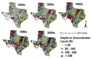 This graphic was generated by Dr. Sriroop Chaudhuri and Dr. Srinivasulu Ale with Texas A&M AgriLife Research in Vernon to depict the water-level declines over the decades.